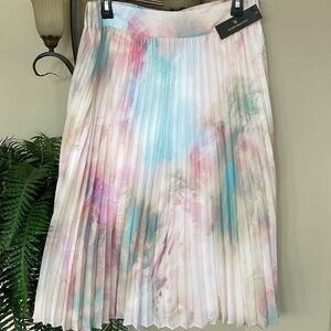 Brand New Worthington Pleated Pastel Watercolor Stretch Waist Midi Skirt